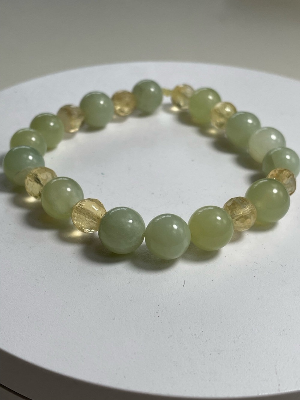 Aesthetic, Serpentine Jade with Citrine Stretch Bracelet by Designs by Ch Lovin.